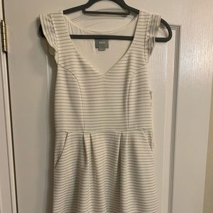 Maeve white dress with pinstripes and pockets
